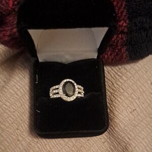 Sterling Silver Black Oval Halo Ring with Split Shank
